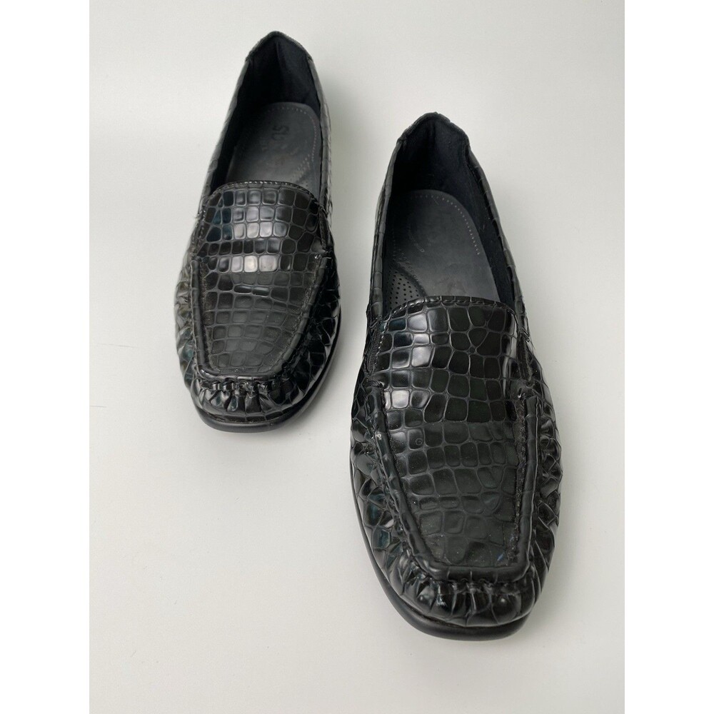 SAS Womens’s Black Crocodile Pattern Leather Comfort Slip On Shoes 9.5 N
